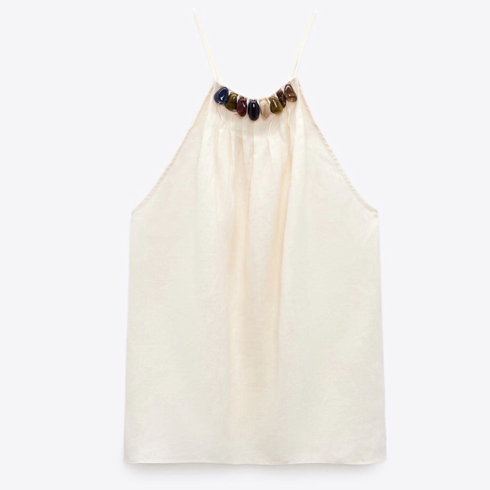 ZARA NWT STONE LINEN TOP - Picture 9 of 10